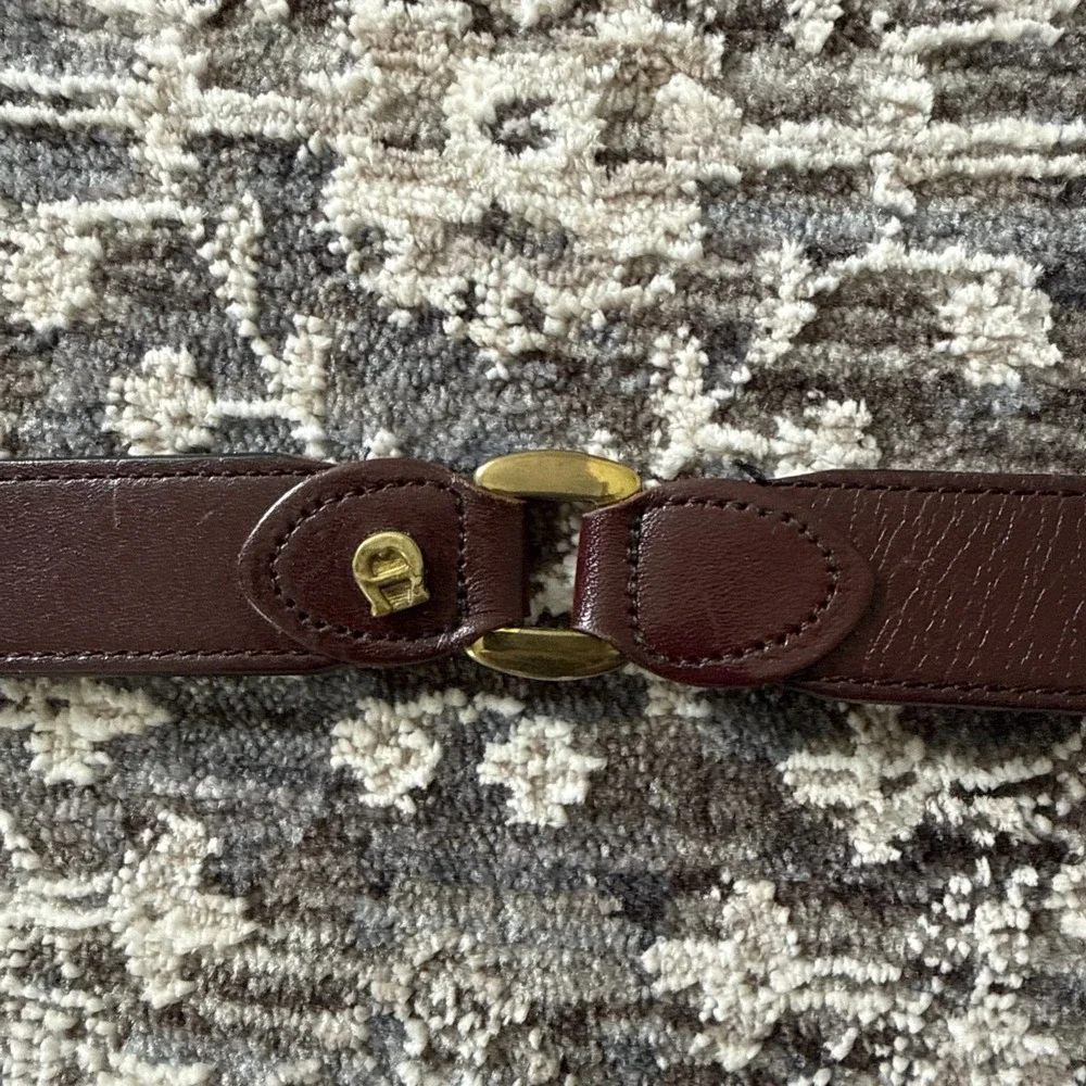 Vintage 70s ETIENNE AIGNER Womens S Handmade Leather Brass Belt Oxblood RARE